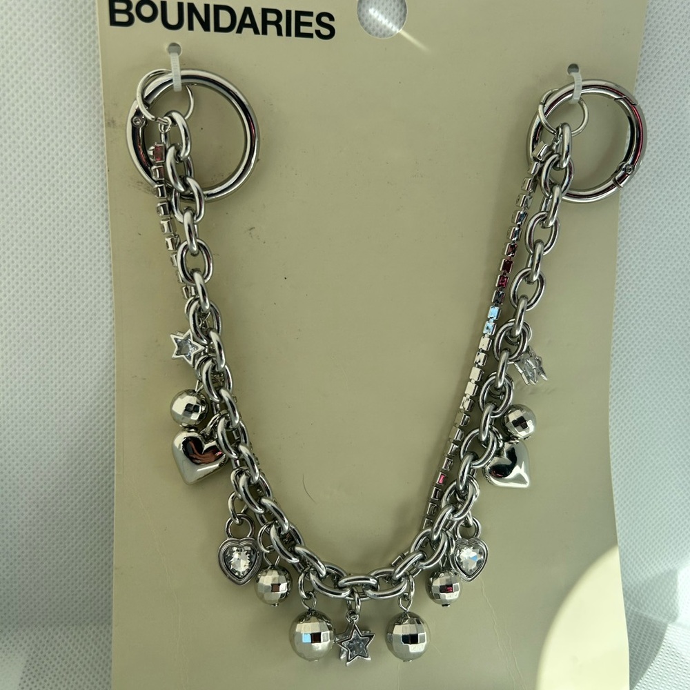 No Boundaries Silver Disco‎ Swag Chain Bag Charm Heart Star Disco Ball NB254129